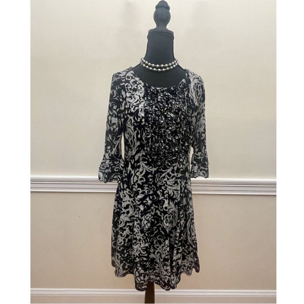 Black and Grey Dress Ruffle Tuxedo Bib Front - Size 10P